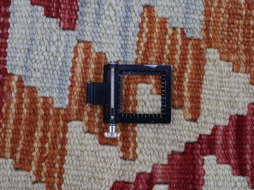 Corner detail of New Modern Design rug showing border pattern and Wool pile