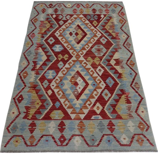 Full view of New Modern Design rug from Pakistan, 145 × 96 cm in Multi Color tones