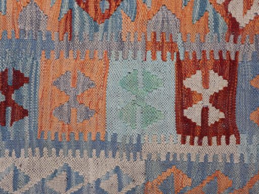 Backside of handmade New Modern Design rug showing knot structure and weave density
