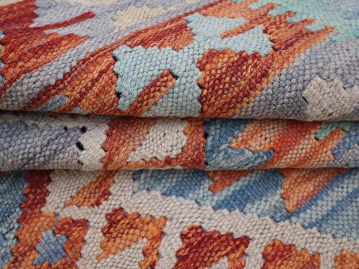 Close-up detail of New Modern Design rug from Pakistan showing Wool weave