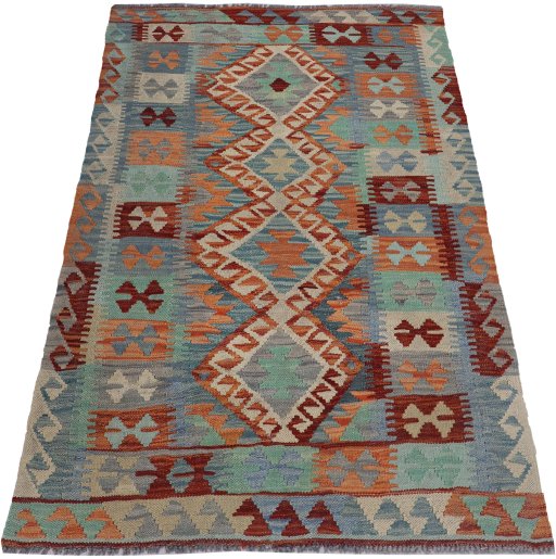 Full view of New Modern Design rug from Pakistan, 146 × 97 cm in Multi Color tones
