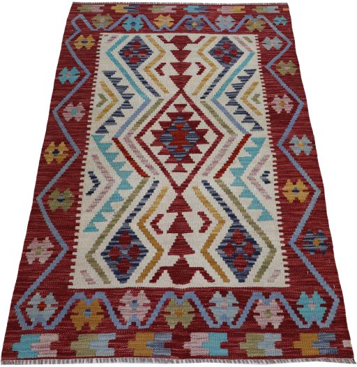 Full view of New Modern Design rug from Pakistan, 147 × 99 cm in Multi Color tones