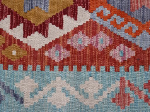 Backside of handmade New Modern Design rug showing knot structure and weave density
