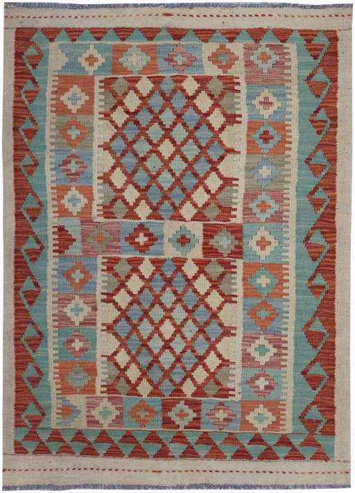 Full view of New Modern Design rug from Pakistan, 135 × 91 cm in Multi Color tones