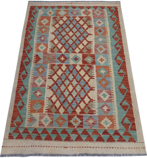 Full view of New Modern Design rug from Pakistan, 135 × 91 cm in Multi Color tones