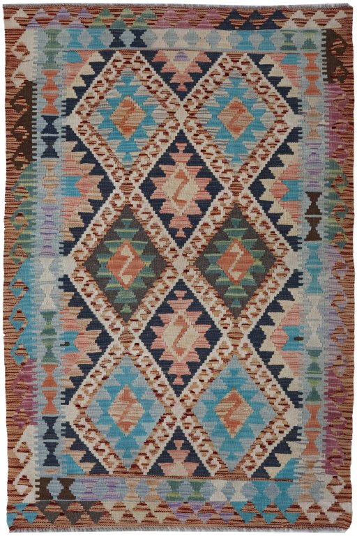 Full view of New Modern Design rug from Pakistan, 163 × 106 cm in Multi Color tones