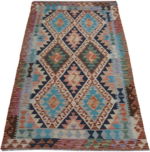 Full view of New Modern Design rug from Pakistan, 163 × 106 cm in Multi Color tones