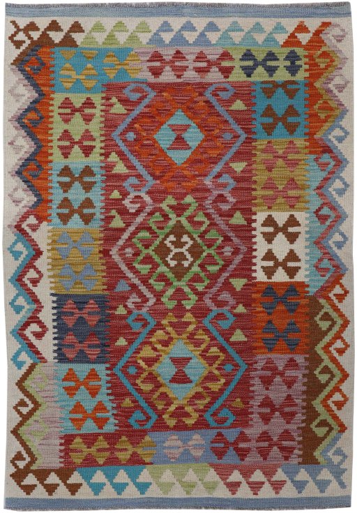 Full view of New Modern Design rug from Pakistan, 152 × 98 cm in Multi Color tones