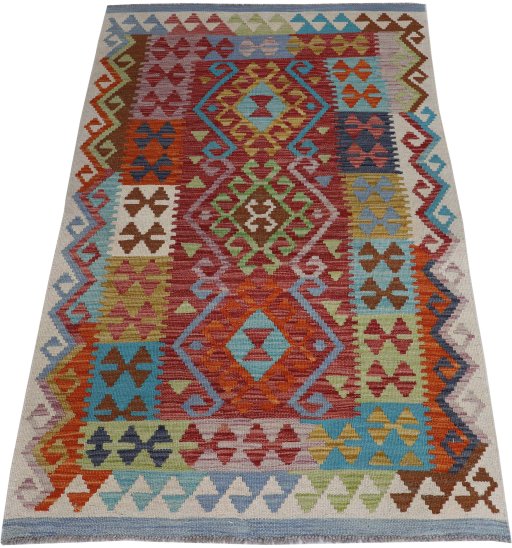 Full view of New Modern Design rug from Pakistan, 152 × 98 cm in Multi Color tones