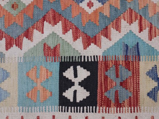 Backside of handmade New Modern Design rug showing knot structure and weave density