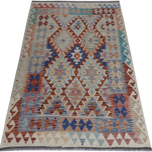 Full view of New Modern Design rug from Pakistan, 152 × 103 cm in Multi Color tones