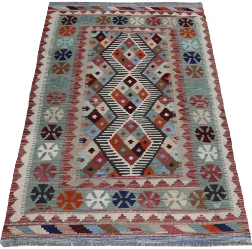 Full view of New Modern Design rug from Pakistan, 147 × 103 cm in Multi Color tones