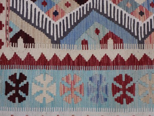 Backside of handmade New Modern Design rug showing knot structure and weave density