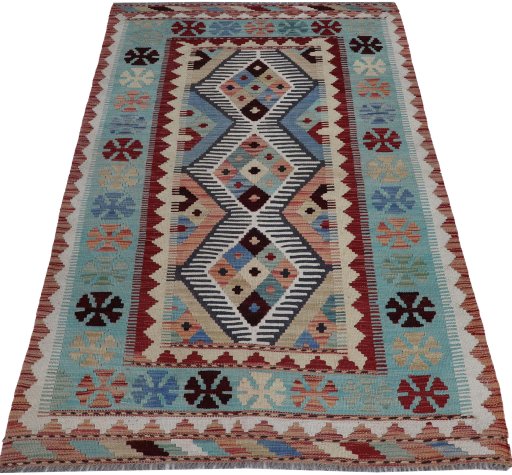 Full view of New Modern Design rug from Pakistan, 151 × 101 cm in Multi Color tones