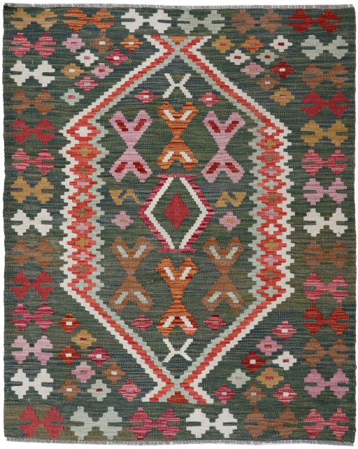 Full view of New Modern Design rug from Pakistan, 145 × 105 cm in Multi Color tones