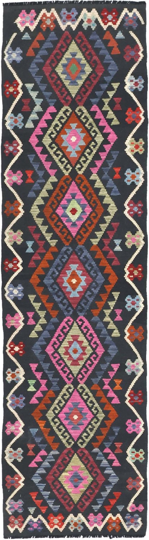 Full view of New Modern Design rug from Pakistan, 245 × 67 cm in Multi Color tones