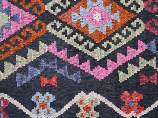 Backside of handmade New Modern Design rug showing knot structure and weave density