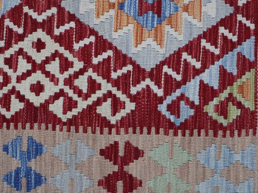 Backside of handmade New Modern Design rug showing knot structure and weave density