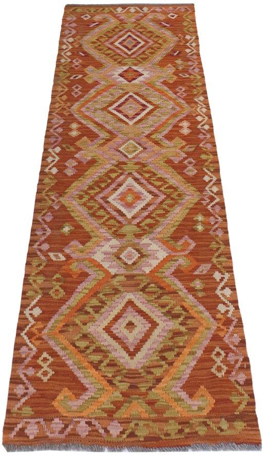 Full view of New Modern Design rug from Pakistan, 202 × 64 cm in Multi Color tones