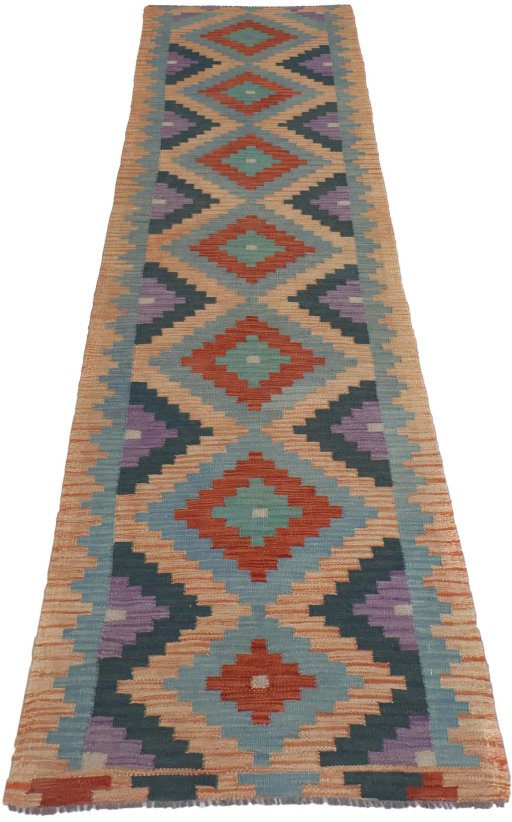 Full view of New Modern Design rug from Pakistan, 290 × 77 cm in Multi Color tones