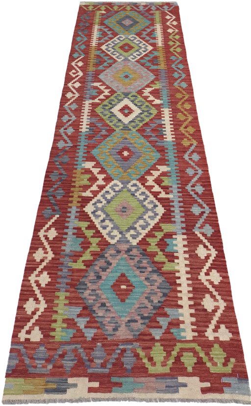 Full view of New Modern Design rug from Pakistan, 289 × 83 cm in Multi Color tones