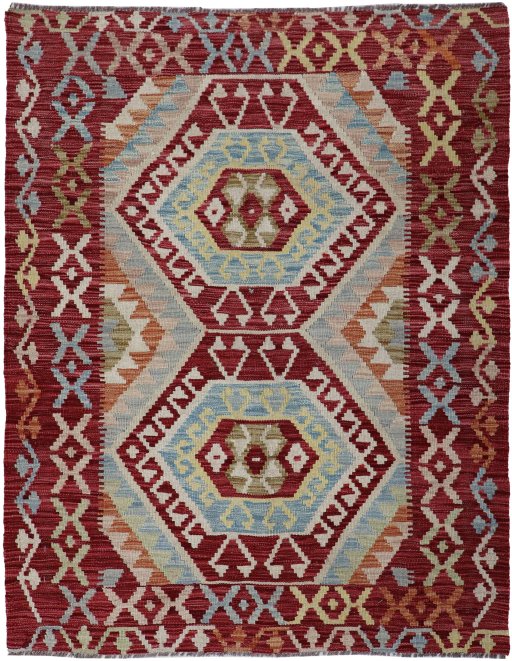Full view of New Modern Design rug from Pakistan, 141 × 105 cm in Multi Color tones