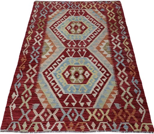 Full view of New Modern Design rug from Pakistan, 141 × 105 cm in Multi Color tones