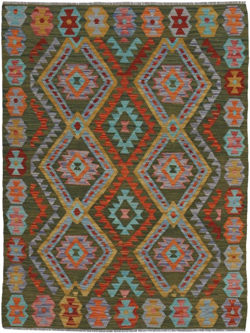 Full view of New Modern Design rug from Pakistan, 169 × 127 cm in Multi Color tones