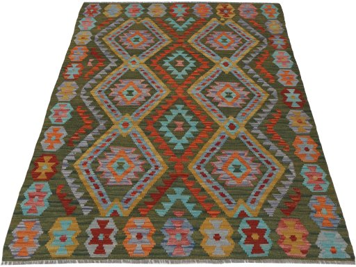 Full view of New Modern Design rug from Pakistan, 169 × 127 cm in Multi Color tones
