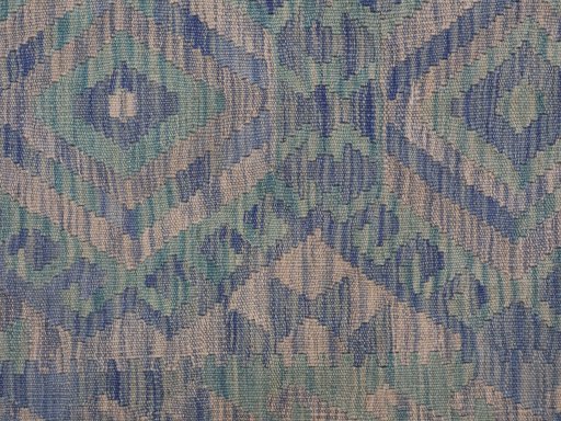 Backside of handmade New Modern Design rug showing knot structure and weave density