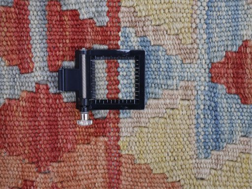 Corner detail of New Modern Design rug showing border pattern and Wool pile