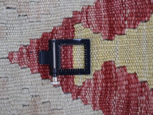 Corner detail of New Modern Design rug showing border pattern and Wool pile