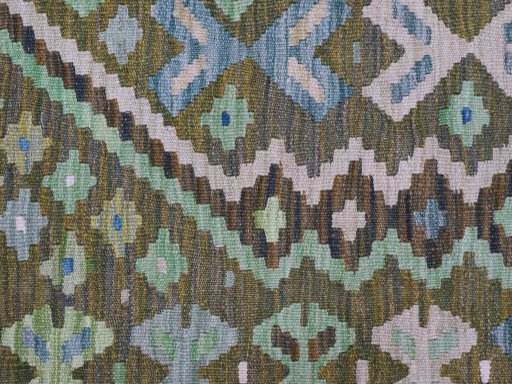 Backside of handmade New Modern Design rug showing knot structure and weave density