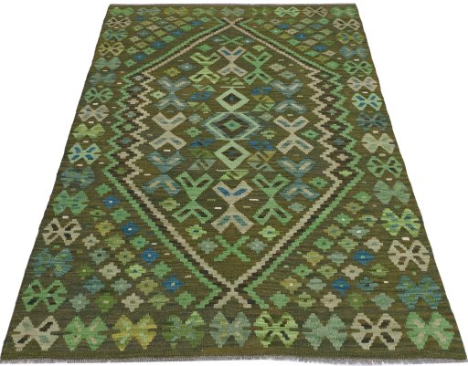 Full view of New Modern Design rug from Pakistan, 179 × 126 cm in Multi Color tones