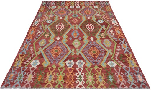 Full view of New Modern Design rug from Pakistan, 243 × 173 cm in Multi Color tones