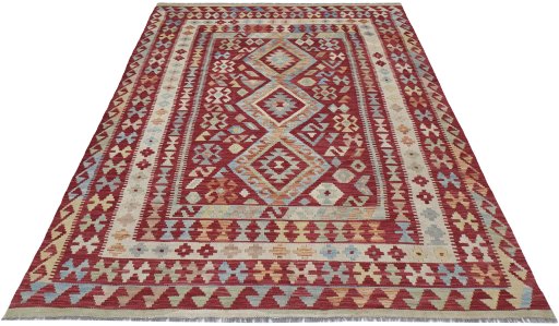 Full view of New Modern Design rug from Pakistan, 237 × 177 cm in Multi Color tones