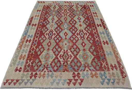 Full view of New Modern Design rug from Pakistan, 244 × 177 cm in Multi Color tones