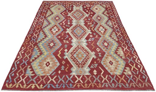 Full view of New Modern Design rug from Pakistan, 238 × 180 cm in Multi Color tones