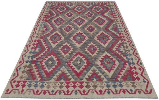 Full view of New Modern Design rug from Pakistan, 239 × 172 cm in Multi Color tones