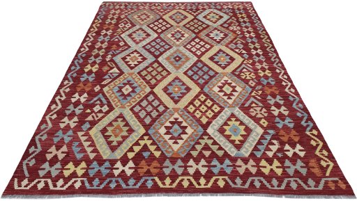 Full view of New Modern Design rug from Pakistan, 243 × 175 cm in Multi Color tones