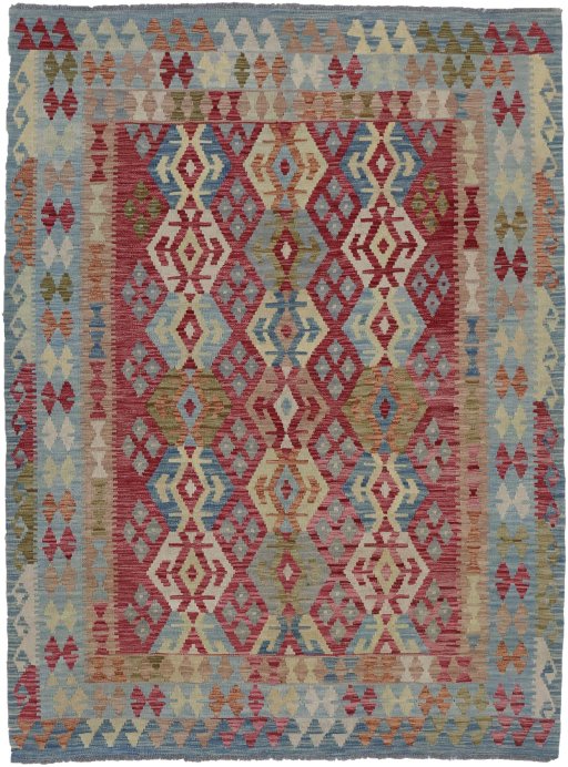 Full view of New Modern Design rug from Pakistan, 237 × 177 cm in Multi Color tones