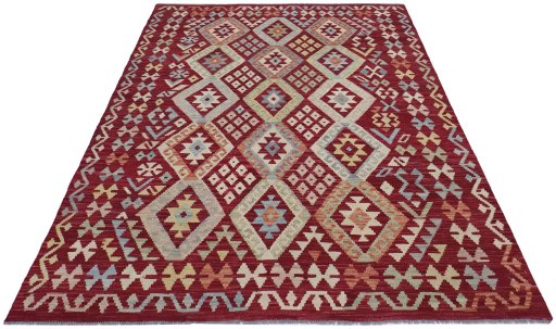 Full view of New Modern Design rug from Pakistan, 235 × 174 cm in Multi Color tones
