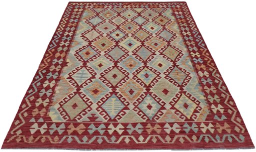 Full view of New Modern Design rug from Pakistan, 237 × 183 cm in Multi Color tones