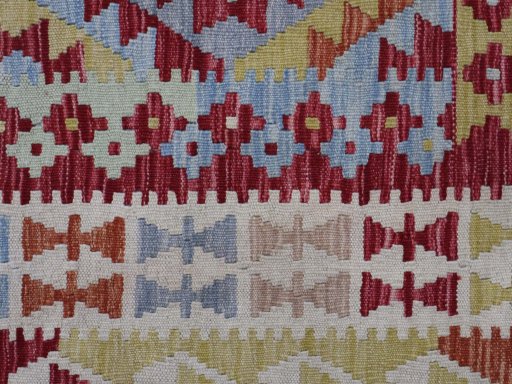 Backside of handmade New Modern Design rug showing knot structure and weave density