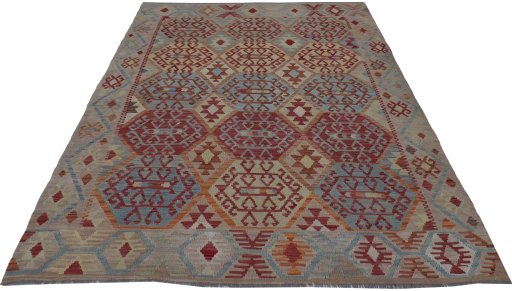 Full view of New Modern Design rug from Pakistan, 240 × 185 cm in Multi Color tones