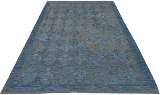 Full view of New Modern Design rug from Pakistan, 241 × 174 cm in Multi Color tones