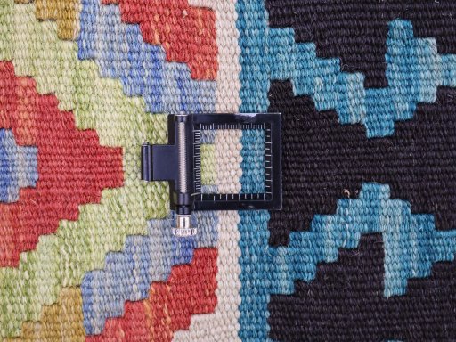 Corner detail of New Modern Design rug showing border pattern and Wool pile