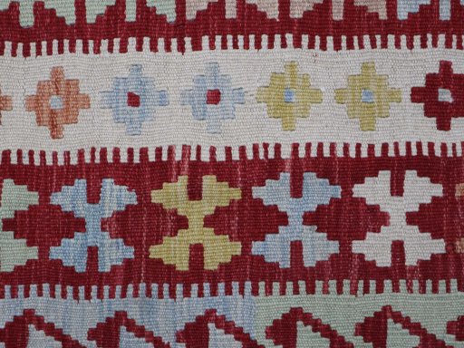 Backside of handmade New Modern Design rug showing knot structure and weave density
