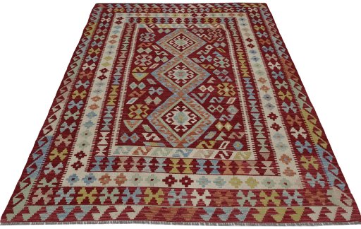 Full view of New Modern Design rug from Pakistan, 230 × 176 cm in Multi Color tones