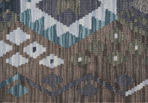 Backside of handmade New Modern Design rug showing knot structure and weave density
